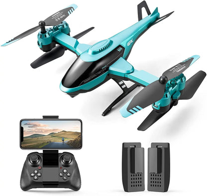 RC Helicopte Drone with 1080P HD Camera for Kids Adults, FPV Drone Beginners Foldable Live Video Quadcopter 2 Batteries Blue