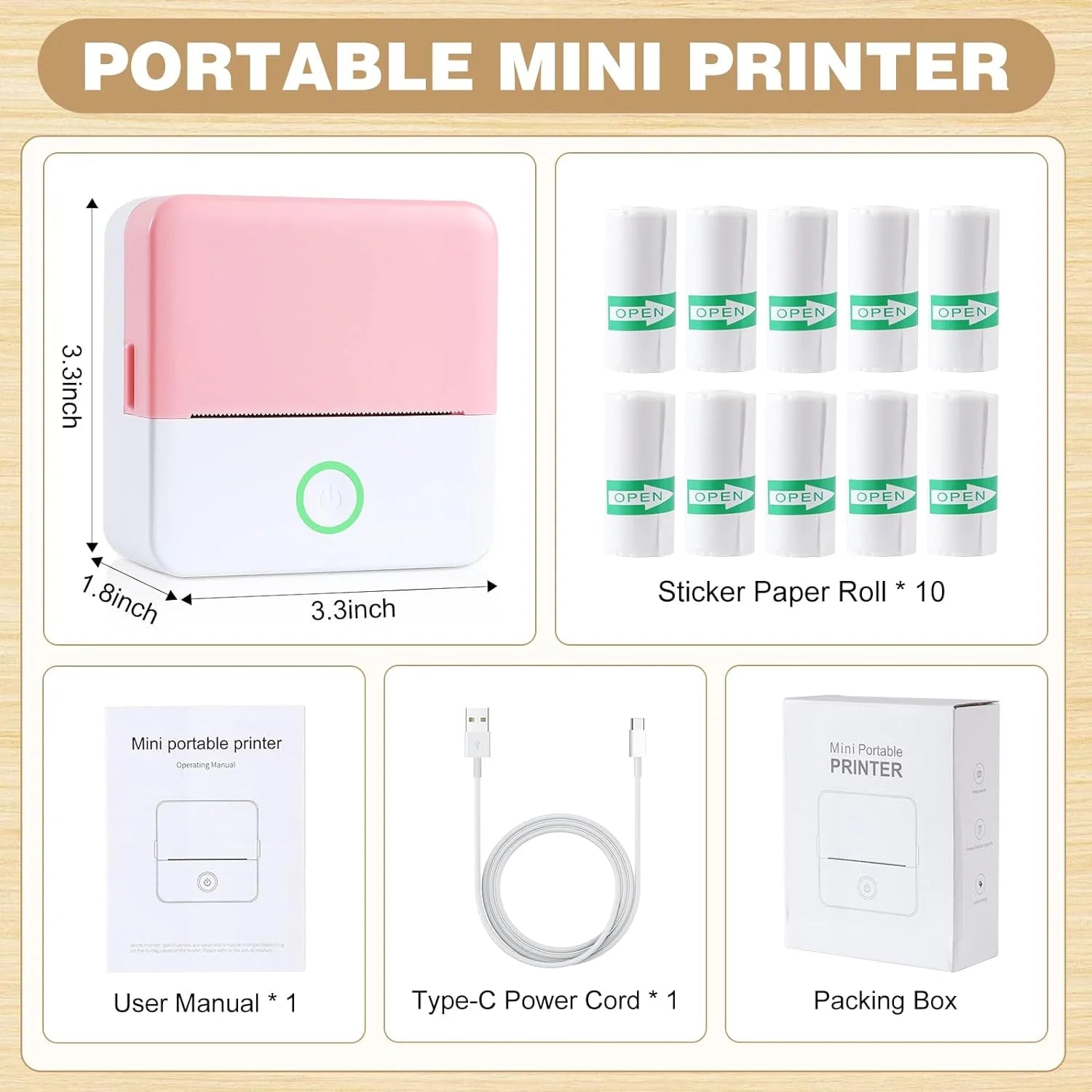 Thermal Mini Printer, Portable Inkless Sticker Maker, Bluetooth Printer for Phone, Wireless Label Printer with Tape, Free Cut Small Pocket Printer for Notes&Children DIY, Compatible with Ios&Android