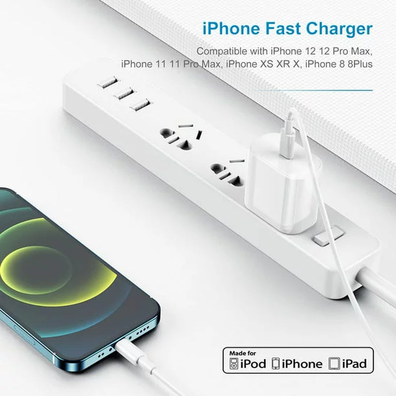 Iphone 14 13 12 11 Fast Charger, 2.4A Fast Dual Port Apple Charging Adapter with 6Ft USB C to Lightning Cable for Iphone 14/13/12/11/Xr/X/Xs Max/8/7/6/6S Plus/Se/5C/Ipad Case