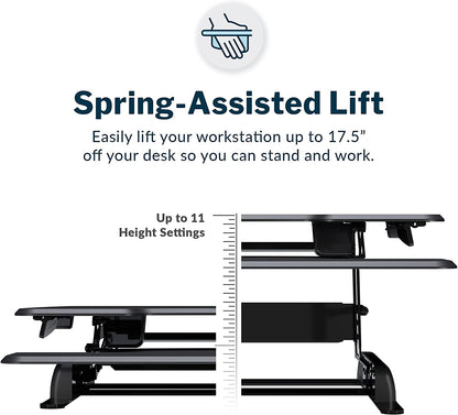 - desk Essential 36 - Two-Tier Standing Desk Converter for Monitor & Accessories - Height Adjustable Sit Stand Desk - Fully Assembled Monitor Riser for Home Office - 36" Wide, Black