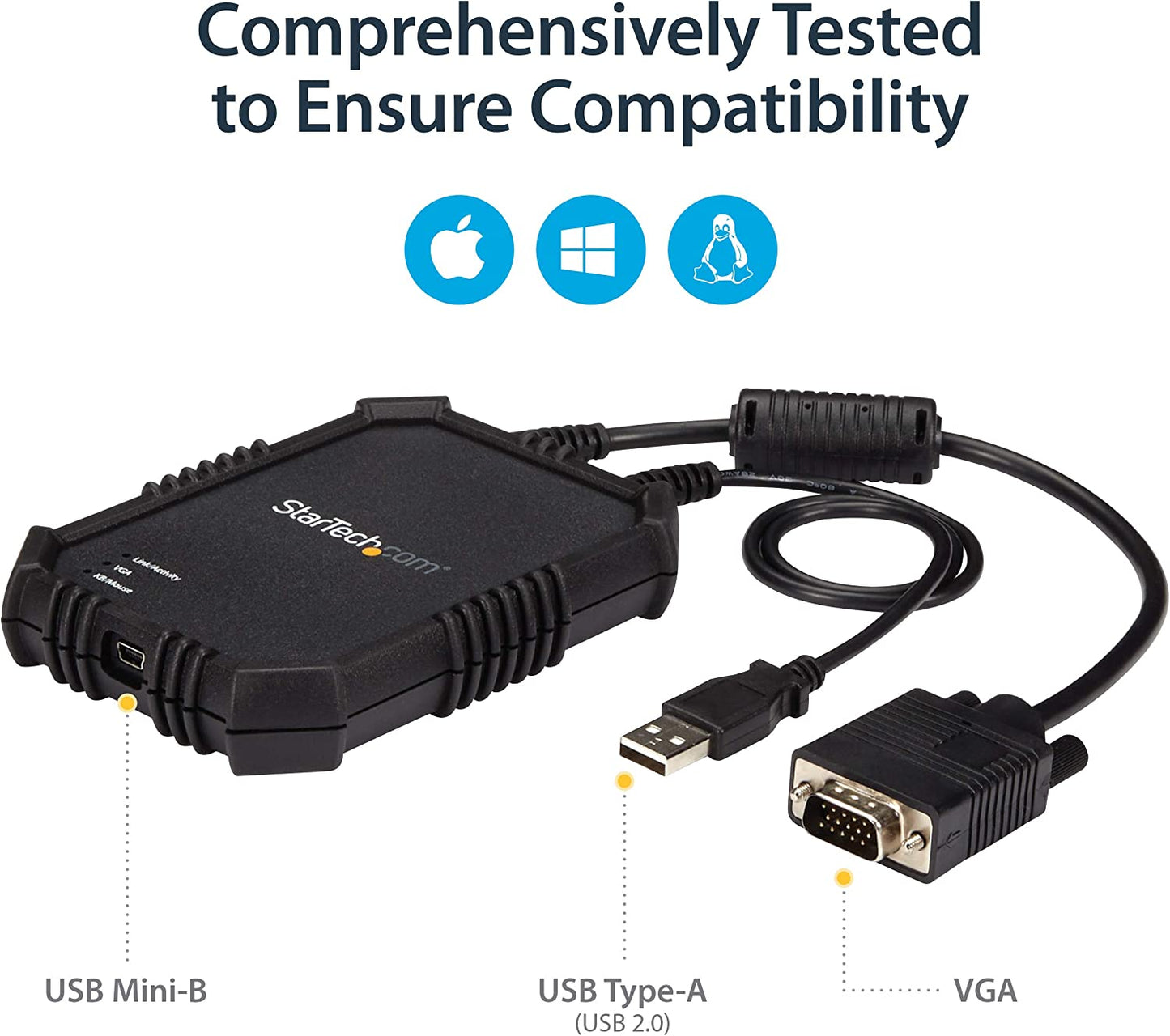 USB Crash Cart Adapter with File Transfer and Video Capture - Laptop to Server KVM Console - Portable & Rugged (NOTECONS02X)